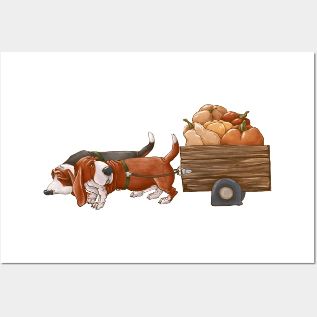 Two dogs are carrying a cart with an autumn harvest. Wall Art by kacia